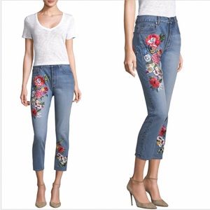 AO.LA NWT Floral Embroidered High-Rise cropped Jeans 27